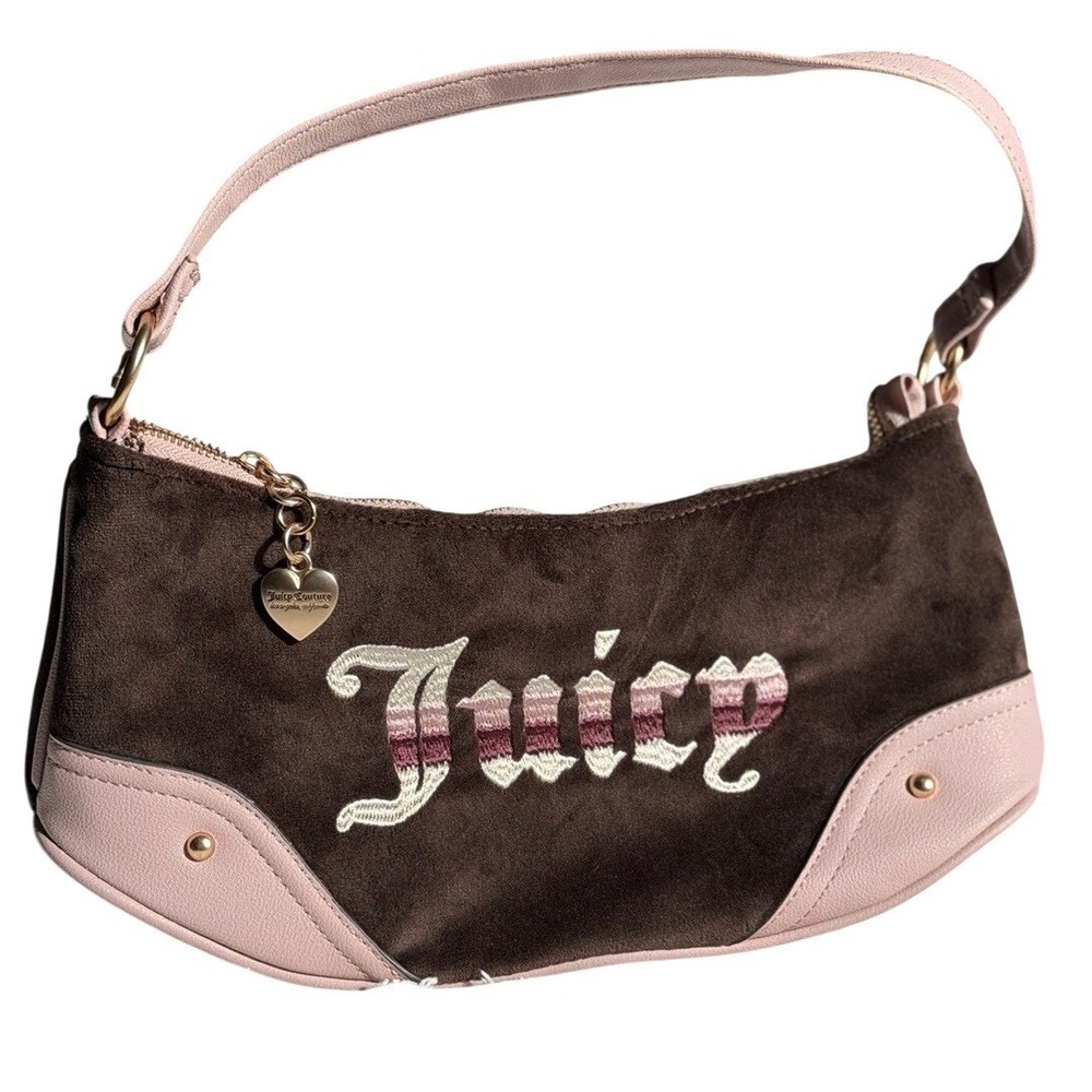 Juicy Couture Y2K Shoulder Bag Chocolate Brown Dusty Blush Pink Gold Hardware Re